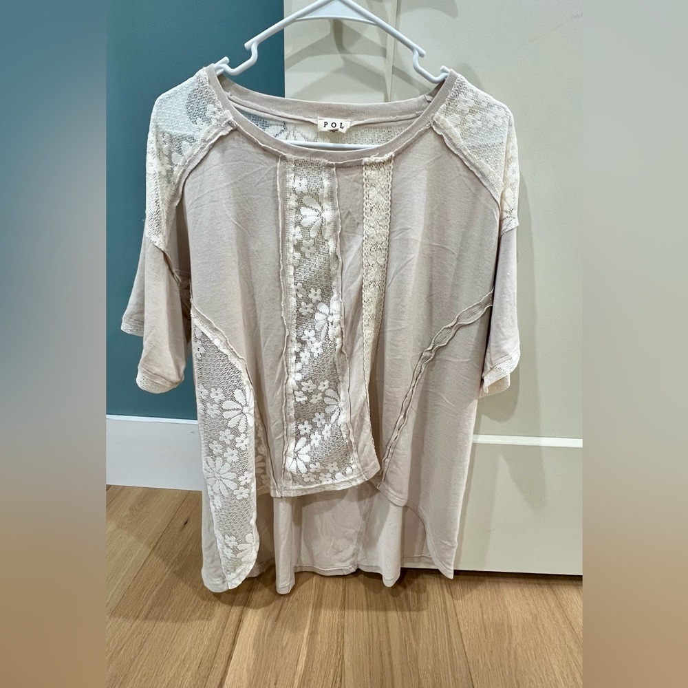 POL Cream Lace Detail Women's Top